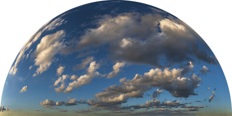 Halbrunder Abendhimmel mit Wolken, freigestellt, globusform