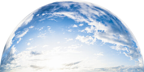 Halber Globus als heiterer, sonniger Himmel, freigestellt 