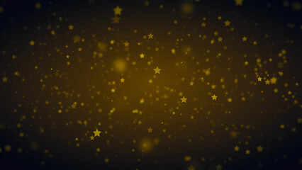 Fototapeta na wymiar Abstract Dark Golden Brown Blurry Focus Sparkle Star Shape Particles Flying Background