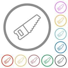 Hand saw outline flat icons with outlines