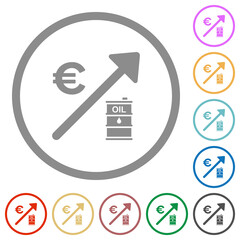 Rising oil energy european Euro prices flat icons with outlines