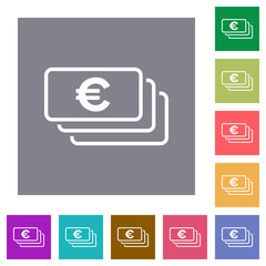 European Euro banknotes outline square flat icons