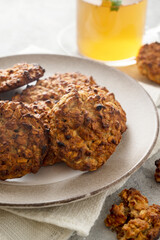 Banana peanut butter cookies. Top view of healthy oat cookies
