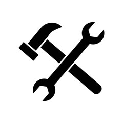 Double wrench icon with hammer. icon related to construction, labor day. Glyph icon style, solid. Simple design editable