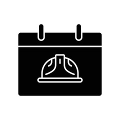 Calendar icon with Foreman hard hat. icon related to construction, labor day. Glyph icon style, solid. Simple design editable