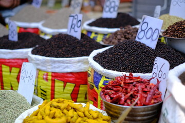 Close Up Shot of Spices in Delhi Market.