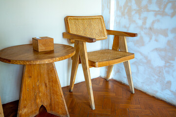 Wooden chair and table with retro style for relax day