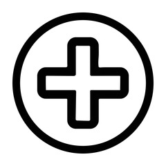 Medical cross in a red circle.
