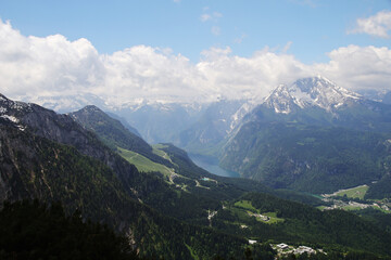 Fototapeta premium Panorama opening from Kehlstain mountain, the Bavarian Alps, Germany