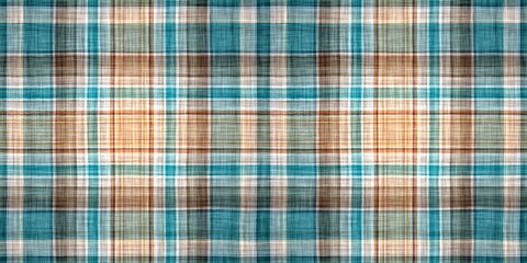 Teal rustic coastal beach house border check fabric tile. Seamless sailor flannel edging trim textile. Gingham rustic banner ribbon endless tape.