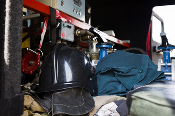 Firefighter protection clothes in the Fire engine