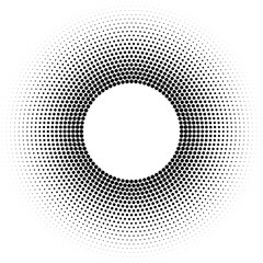 Halftone ring or torus vector pattern with black dots, design element - circle raster texture on white background