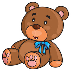 Cartoon brown teddy bear with ribbon