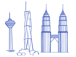 Kuala Lumpur city prominent building KLCC architecture in illustration - obrazy, fototapety, plakaty