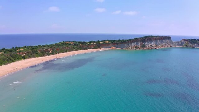 Zakynthos island Gerakas beach aerial panorama. Vacation and travel in Greece