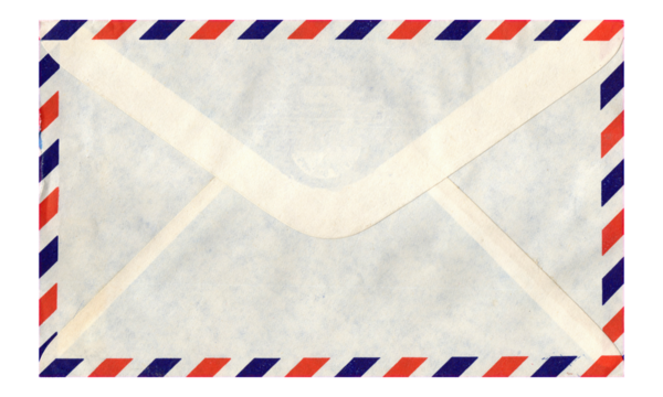A nice vintage airmail letter envelope, back side, stripes on the margins and lots of copy space. Isolated.
