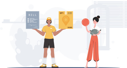 Parcel delivery. Cartoon style. Vector.