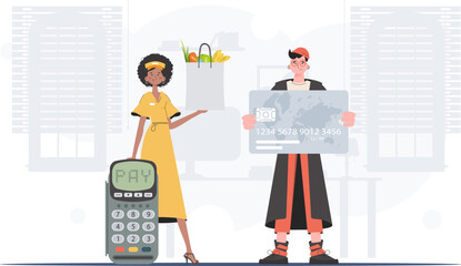 The concept of food delivery to the house. Vector. trendy style.