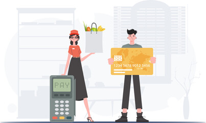 The concept of food delivery to the house. Vector. Cartoon style.