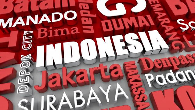 Indonesia Cities Country Destinations Flag Asia 3d Animation