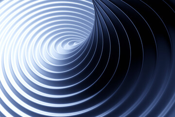 Fototapeta premium 3D illustration blue stripes in the form of wave waves, futuristic background.