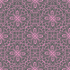 eamless graphic pattern, floral pink ornament tile on gray background, texture, design