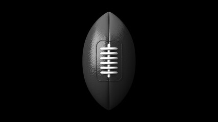 Black rugby ball on black background.
3D illustration.