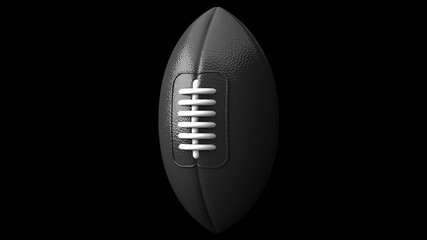 Black rugby ball on black background.
3D illustration.
