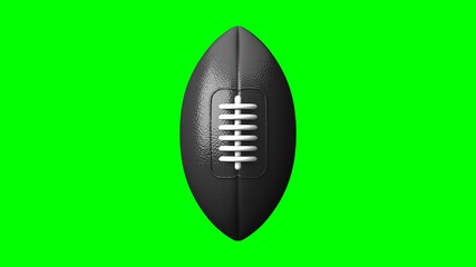 Black rugby ball on green chroma key background.
3D illustration.
