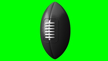 Black rugby ball on green chroma key background.
3D illustration.
