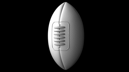 White rugby ball on black background.
3D illustration.