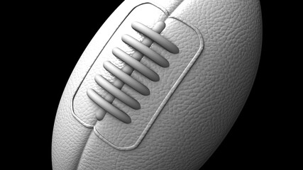 White rugby ball on black background.
3D illustration.