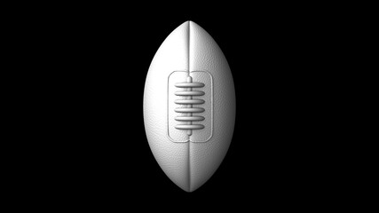 White rugby ball on black background.
3D illustration.