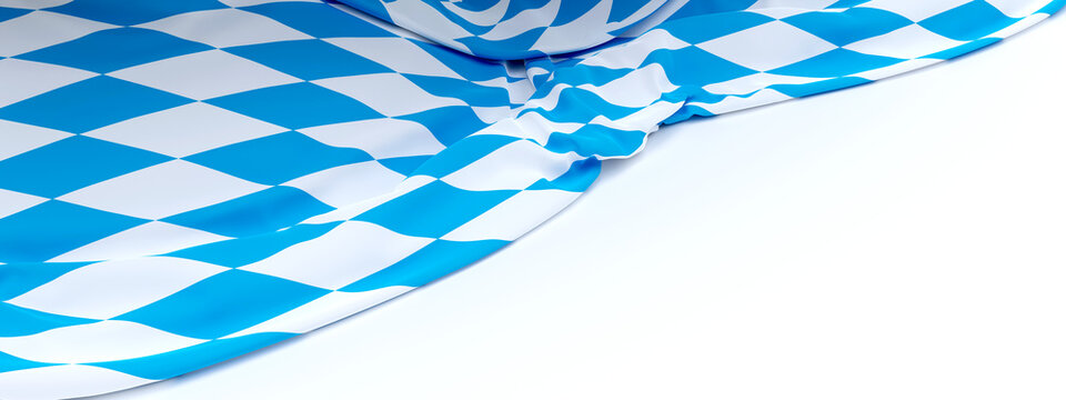 Oktoberfest background. Bavarian rhombic pattern flag on white, banner.