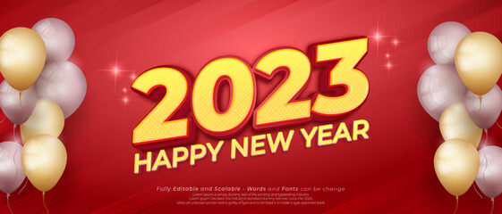 Happy new year 2023 with editable three dimension text style