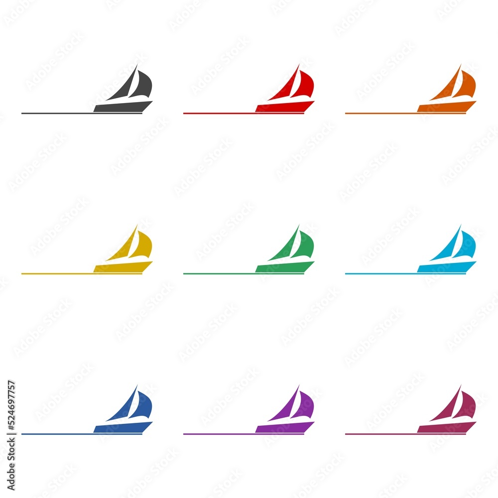 Poster Yacht sailboat or sailing ship icon isolated on white background. Set icons colorful