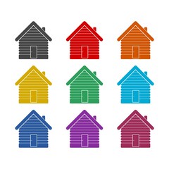 Wooden log house set icons in different colors isolated on white background