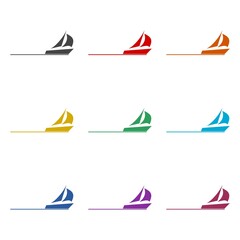 Yacht sailboat or sailing ship icon isolated on white background. Set icons colorful