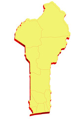 Illustration of the map of Benin with Unitary District, Region, Province, Municipality, Federal District, Division, Department, Commune Municipality, Canton Map 3D 