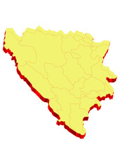 Illustration of the map of Bosnia and Herzegovina with Unitary District, Region, Province, Municipality, Federal District, Division, Department, Commune Municipality, Canton Map 3D