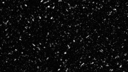 falling snowflakes on the black background, blizzard, christmas