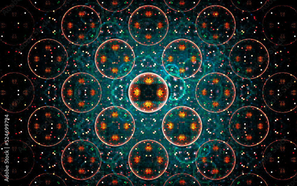 Aufkleber digital illustration abstract image generated fractal background image wallpaper pattern of various geometric shapes and lines of various colors for computer graphics or web design