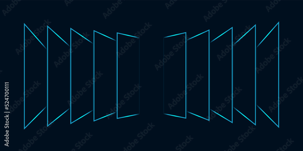 Poster abstract perspective rectangles line frame overlay pattern by green blue colors on dark background. 