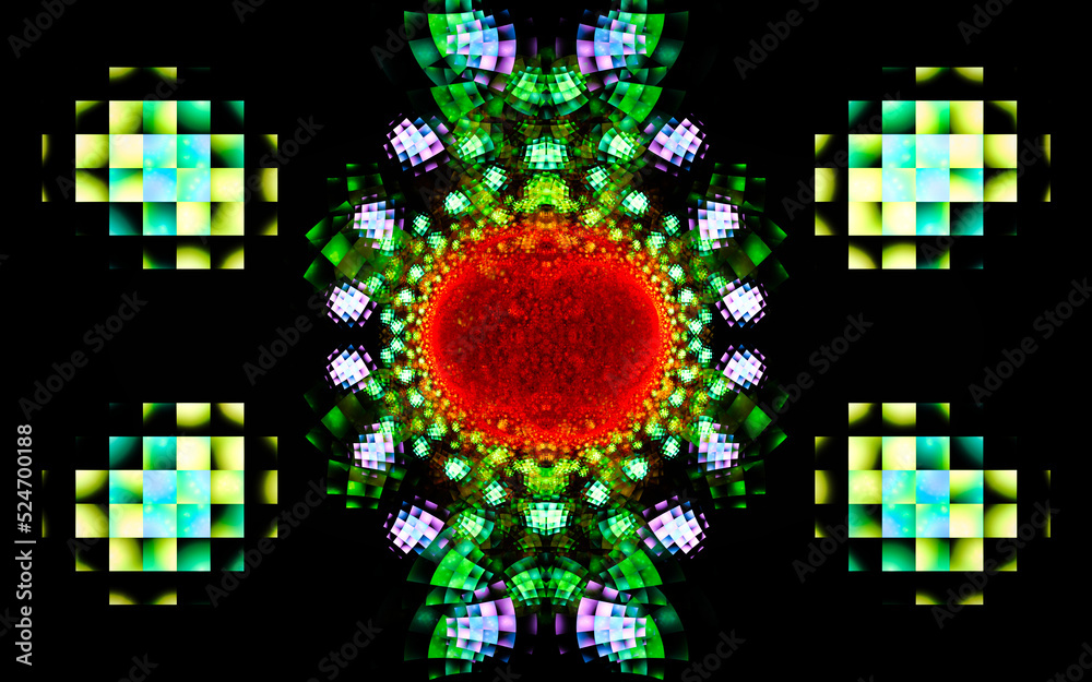 Poster digital illustration abstract image generated fractal background image wallpaper pattern of various geometric shapes and lines of various colors for computer graphics or web design