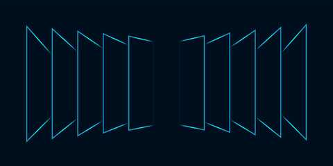 Abstract perspective rectangles line frame overlay pattern by green blue colors on dark background. Vector illustration in concept AI technology, modern science.