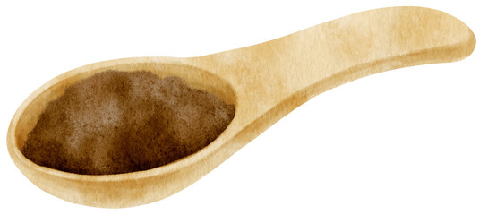 watercolor cocoa powder in wooden spoon