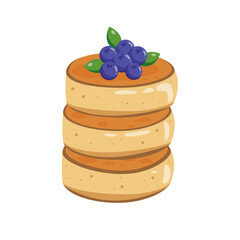 Pancakes set with blueberries for breakfast. Vector flat style cartoon pancakes illustration isolated on white background.