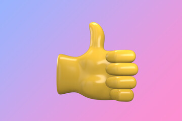 Emoji. Thumbs up. Emoticons. 3D rendering of emoji isolated on a gradient background. Space to write. Illustration. 3D illustration. Isolated background. Ready for your mockup design template.
