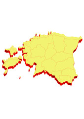 Illustration of the map of Estonia with Unitary District, Region, Province, Municipality, Federal District, Division, Department, Commune Municipality, Canton Map 3D