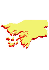 Illustration of the map of Guinea-Bissau with Unitary District, Region, Province, Municipality, Federal District, Division, Department, Commune Municipality, Canton Map 3D